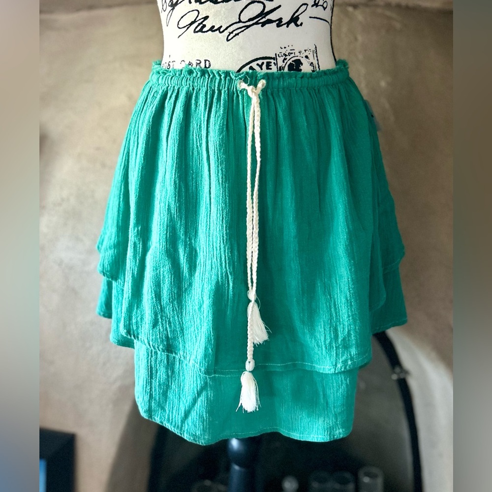 NWT Free People Green Boho Tiered Mini Skirt Size S